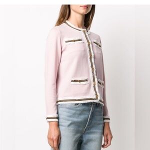 Like NEW! Tory Burch Kendra Fringe wool button cardigan in pink size L